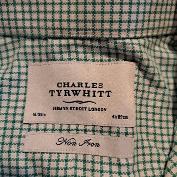 Charles Tyrwhitt men's size 16 - 35 green & white button down shirt EUC - Picture 3 of 5